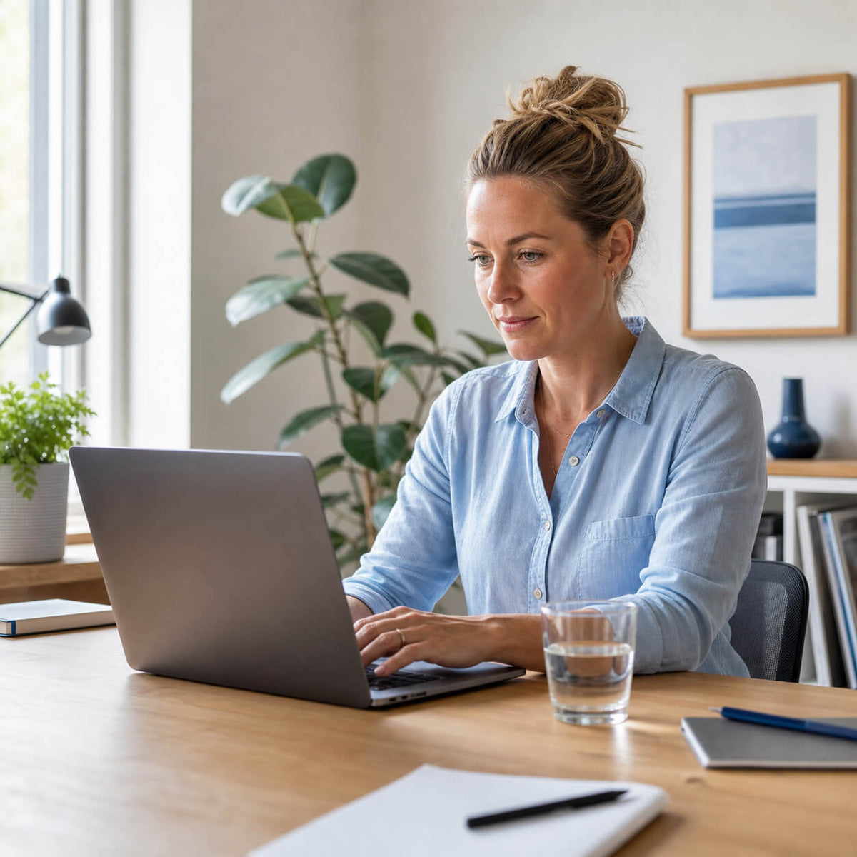 Kvinde arbejder fokuseret ved sin computer