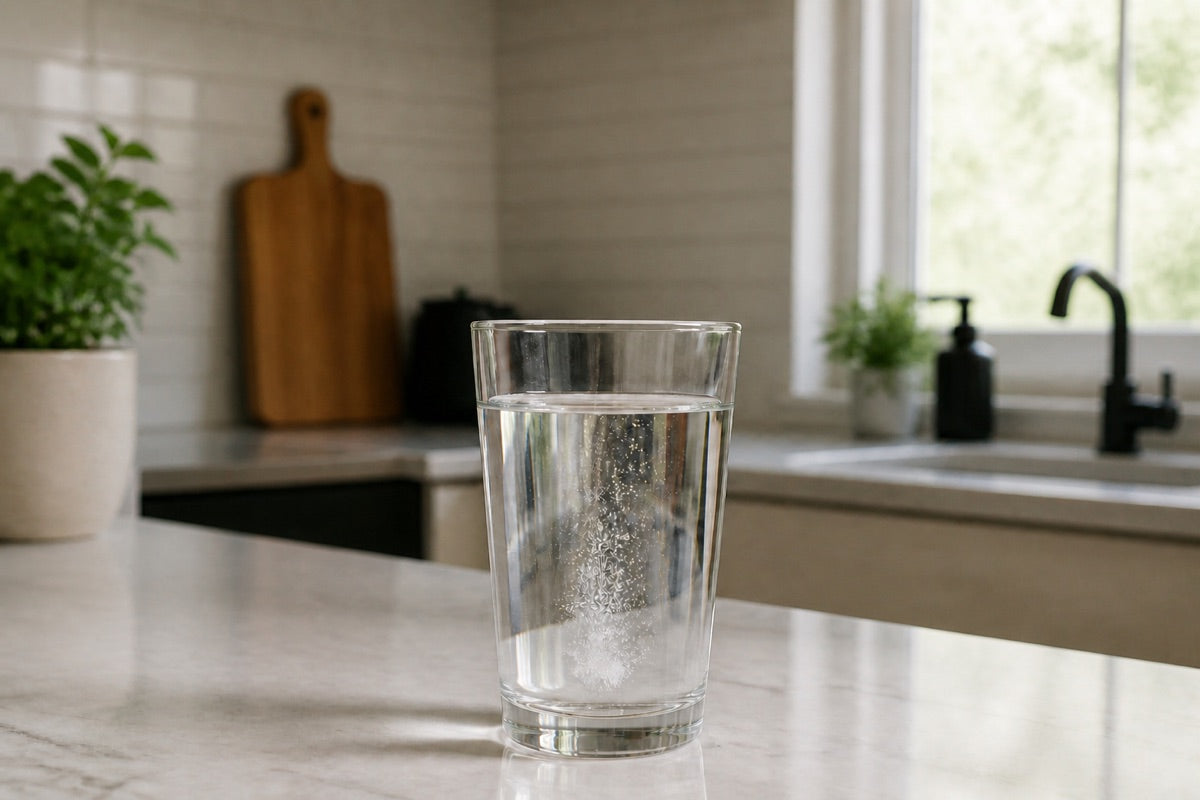 Hydrogentabletten opløses i et glas vand